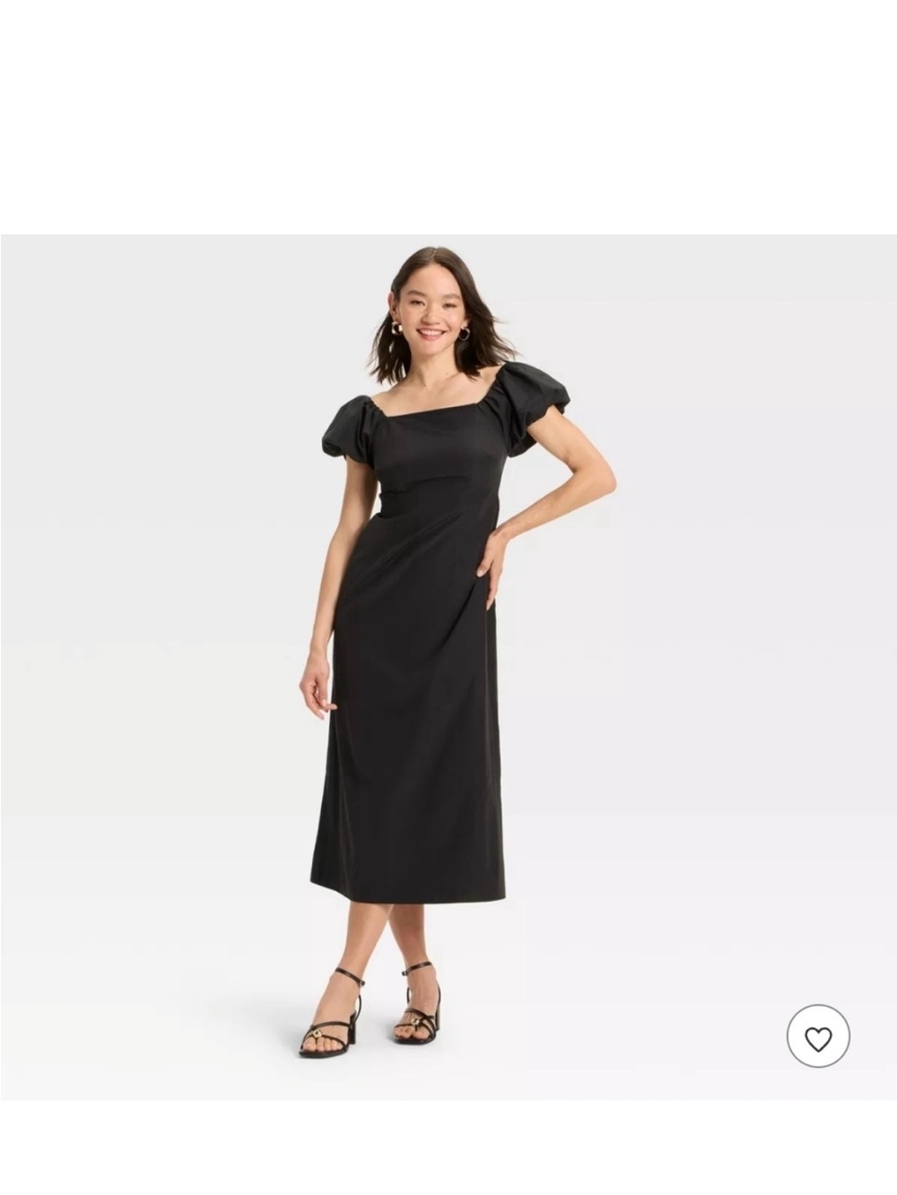 a new day Black Puff-Sleeve Square-Neck Midi Dress